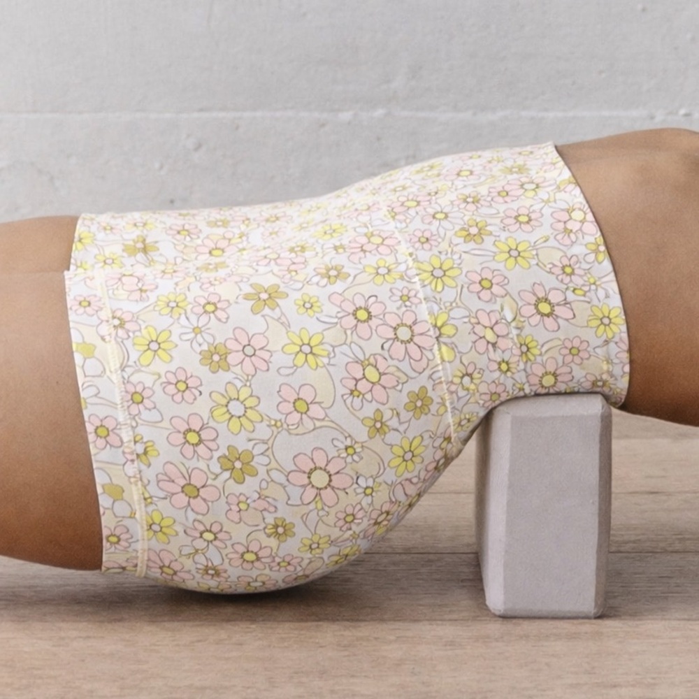 Fabletics Floral Bike Shorts in Pink and Yellow